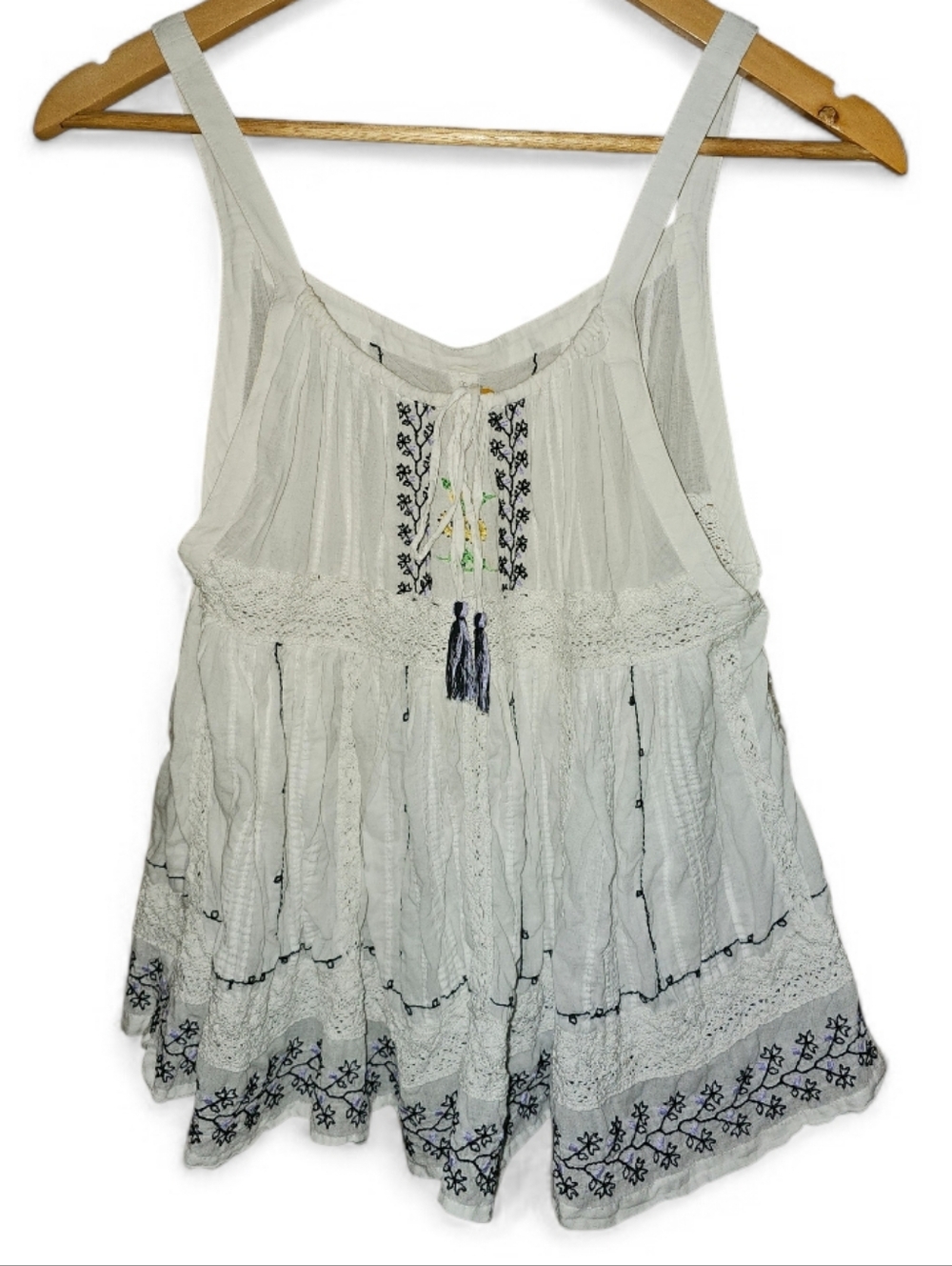 FREE PEOPLE Vintage White Sunflower Boho Embroidered Lace Camisole - Small